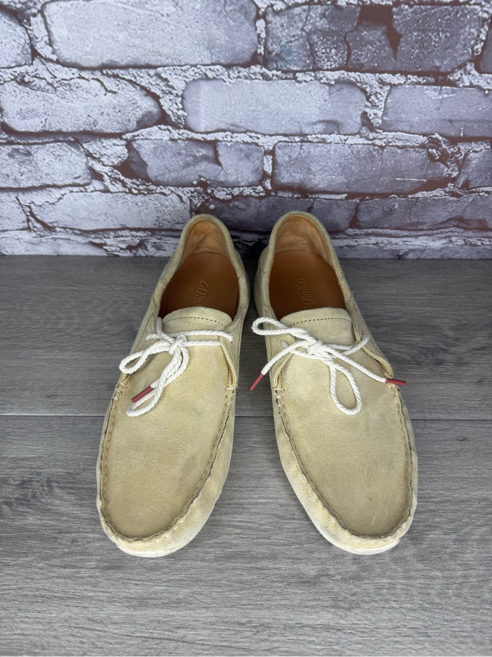OluKai Ka'a Driver Shoes Golden Sand Leather Moccasin Casual Shoes men sz 9M US